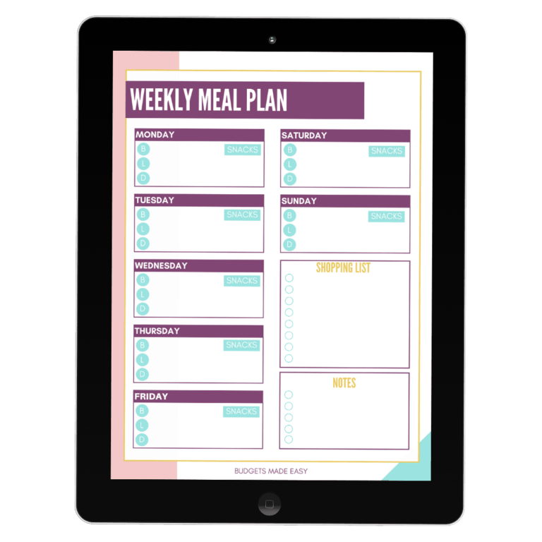 Free Meal Planning Sheet - Budgets Made Easy